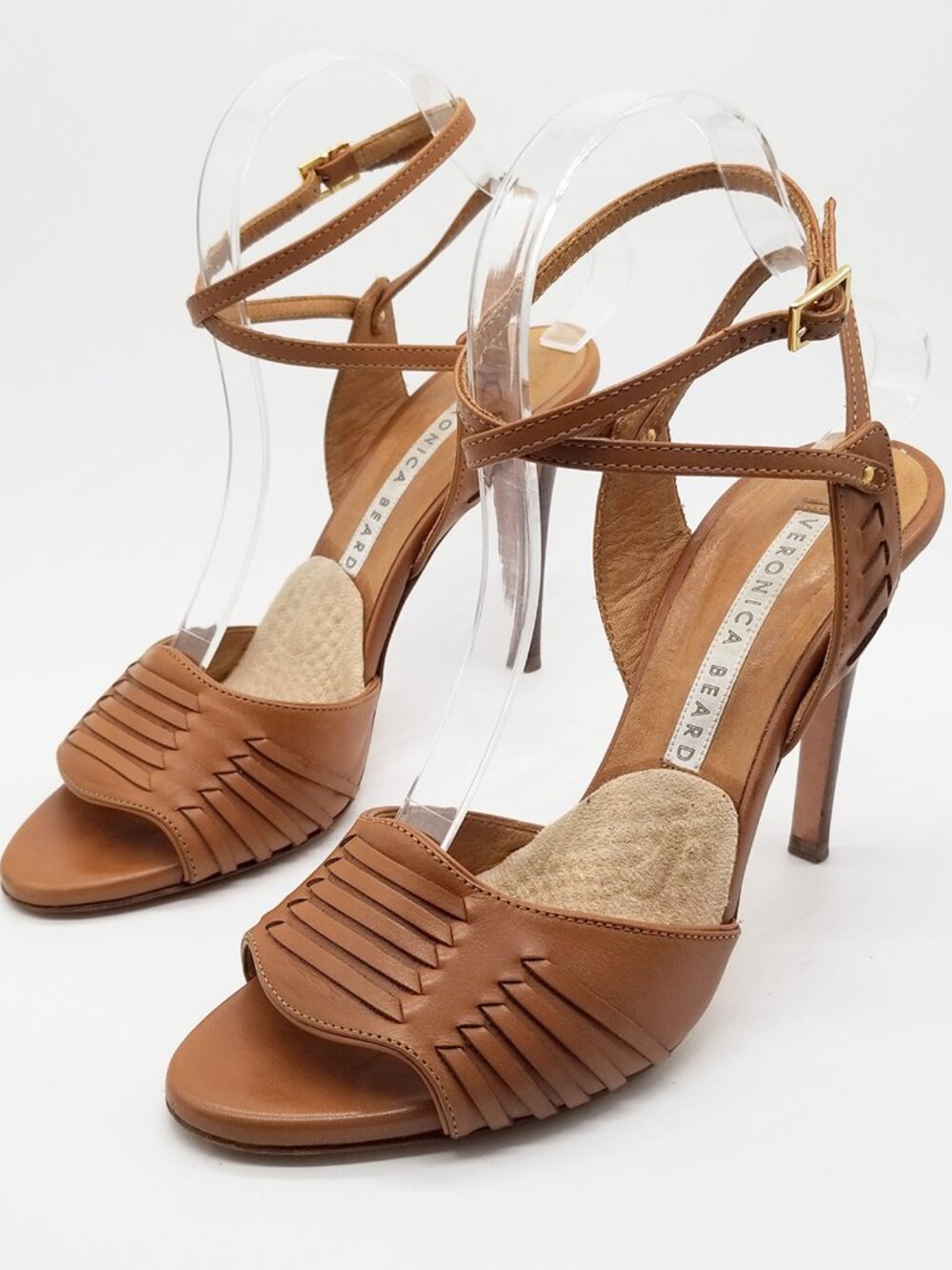 Veronica Beard Shae Sandals Pleated Leather Strappy Cognac Tan Brown 38 $495